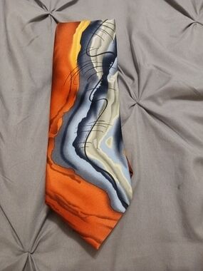 J. Garcia Orange and Blue Abstract Silk Tie